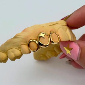 Heart + Double Open Face Window Cap In Dental Gold & Sterling Silver Custom Made Grillz Any Teeth FREE Mould Kit!