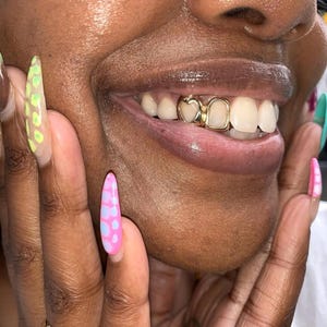 Heart + Open Face Window Cap In Dental Gold & Sterling Silver Custom Made Grillz Any Teeth FREE Mould Kit!