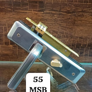 55 MSB Mortise Lock Set with Handle | Heavy Duty Door Lock for Wooden or Metal Doors | Brushed Metal Interior Lock Hardware