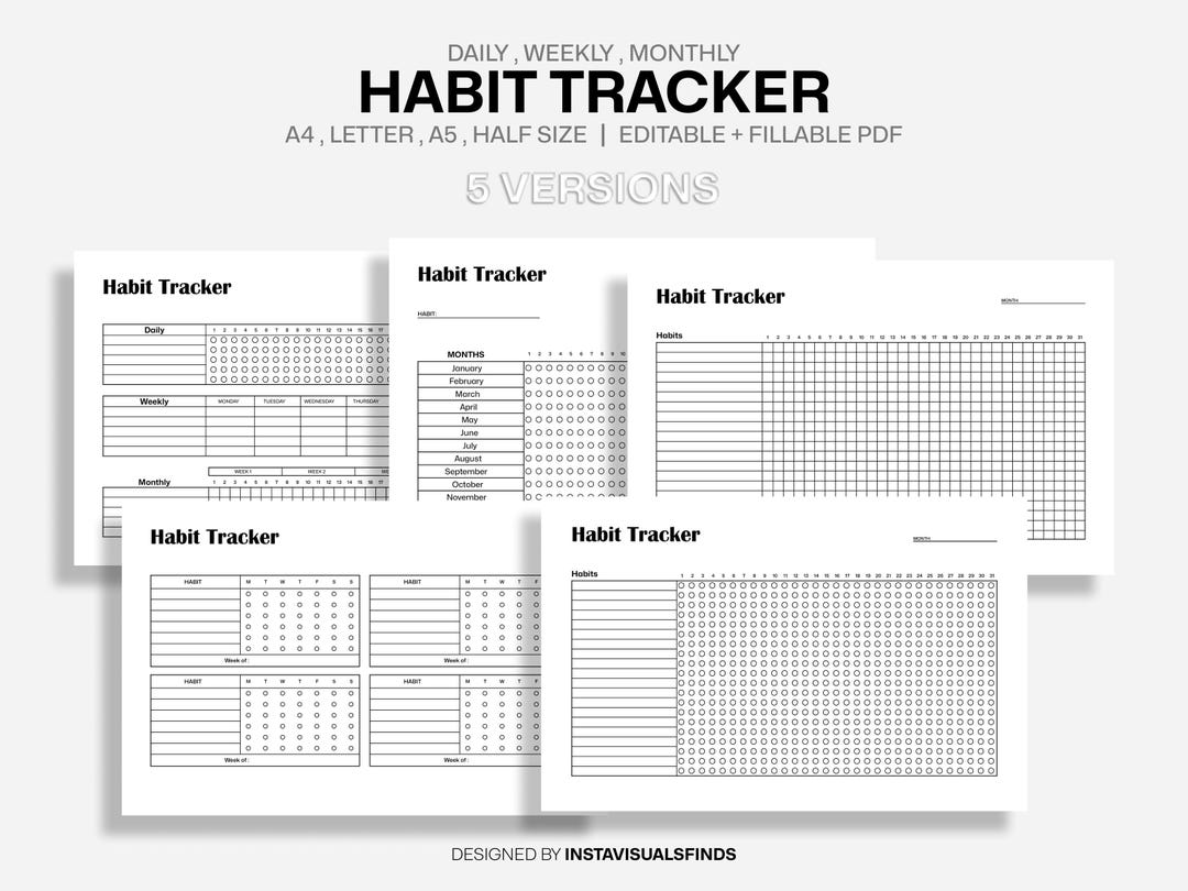 Printable Habit Tracker Bundle | Daily, Weekly, Monthly (fillable PDF ...