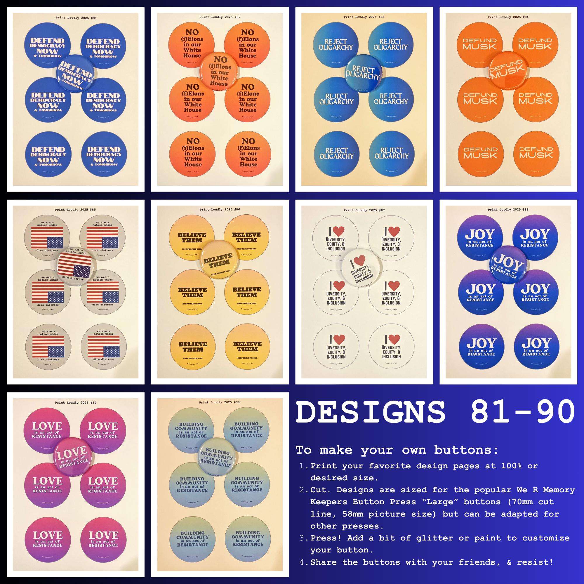 Buttons Protest Rally 50 More Designs. Press Buttons, Resist Fascism! 2025 PROTEST PACKS 6-10 ...