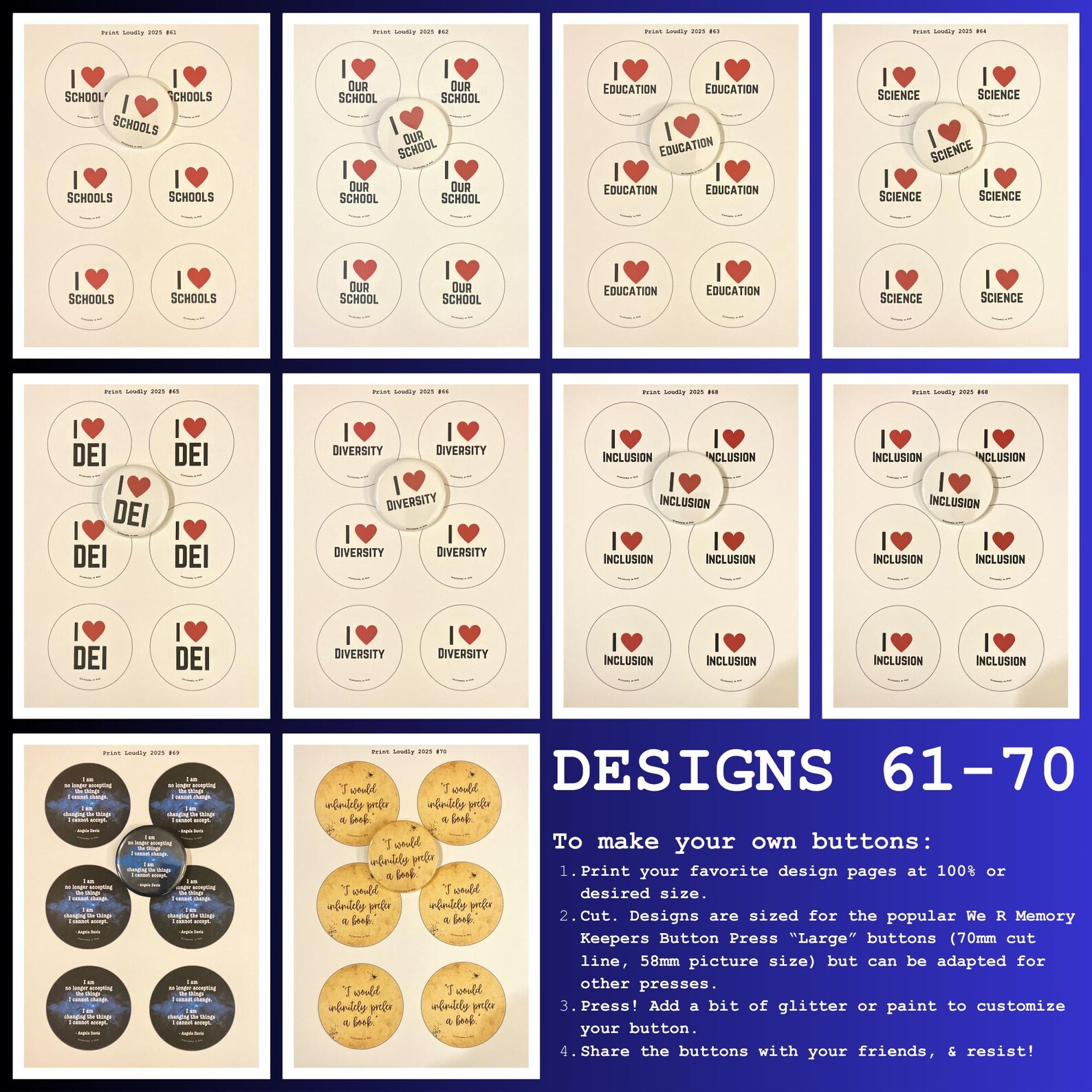 Protest Button Examples 50 More Designs. Press Buttons, Resist Fascism! 2025 PROTEST PACKS 6-10 ...