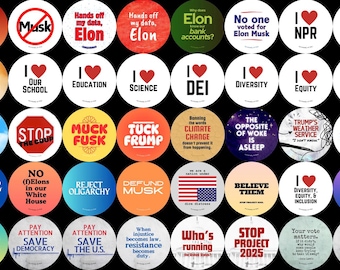 50 More Designs. Press Buttons, Resist Fascism! 2025 PROTEST PACKS 6-10: 50 58mm/2.25" Button Patterns to DIY and Act! *.pdf *Printables