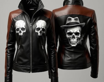 Handmade Skull Leather Biker Jacket: Gothic inspired Rock Style