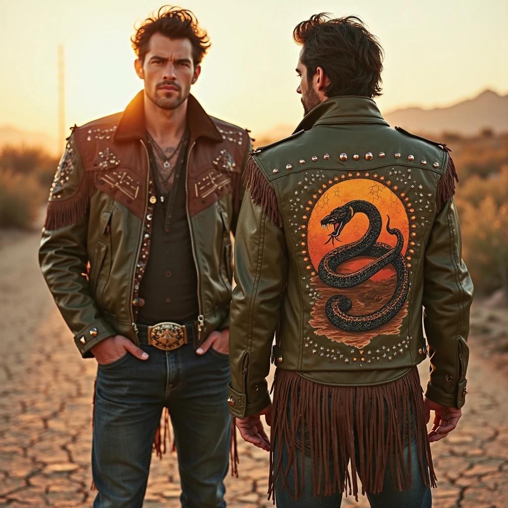 Handmade Western Leather Fringe Jacket: Snake & Sunset Back Art - Etsy