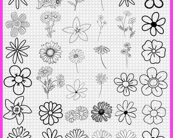 Daisy Flower SVG Bundle, Retro Wildflower Clipart, Simple Floral Cut File (Digital Download)