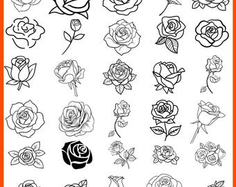 Rose Umriss SVG-Bundle, Botanische Line Art, Florale Schnittdateien (Digitaler Download)