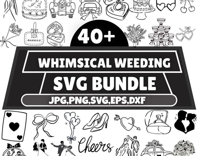 Hand Drawn Wedding SVG Clipart Bundle for Dinner Invitation, Rehearsal ...