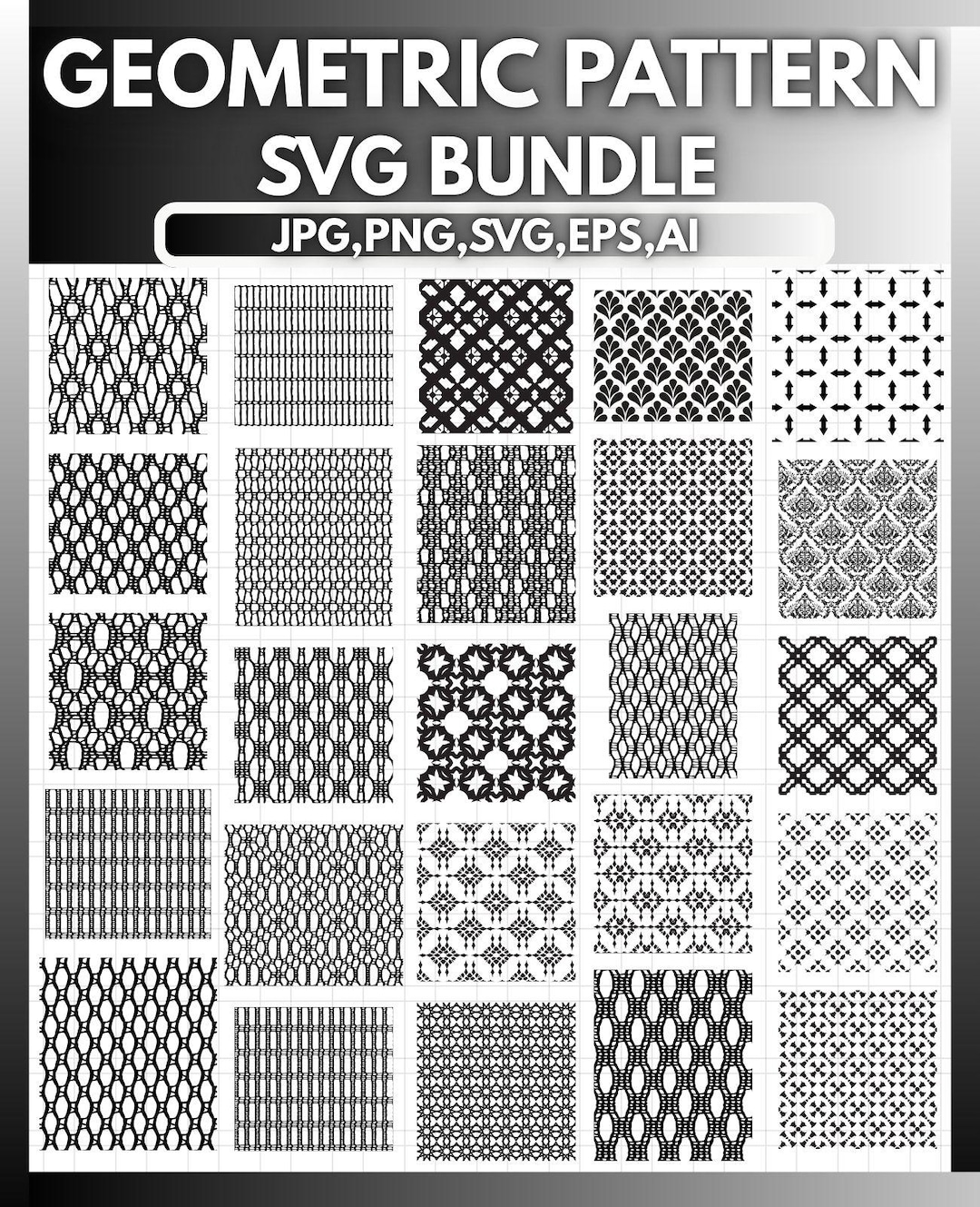 Geometric Seamless Patterns SVG Bundle, Vector Clipart (digital ...