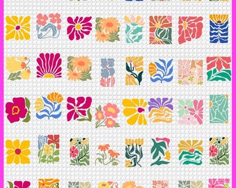 Retro Abstract Floral SVG Bundle, Groovy Danish Flowers, Boho Clipart (Digital Download)