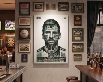 Lionel Messi Legacy Grid Canvas Print, Framed Football Collage Wall Art, Ready to Hang Soccer Canvas,Messi Argentina Poster, Sports Fans Gif
