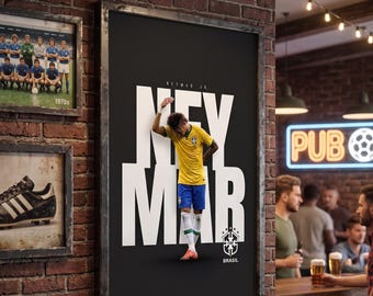 Neymar Jr. Brazil Football Poster, Minimalist Typography Art Print (Digital Download)