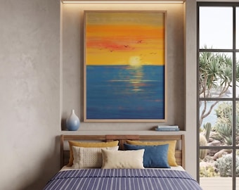 Vibrant Ocean Sunset Seascape Print, Abstract Horizon Wall Art (PDF Download)