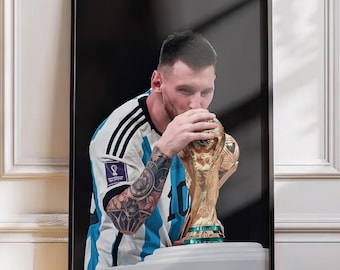Lionel Messi World Cup Poster, Argentina Soccer Champion Print (Digital Download)
