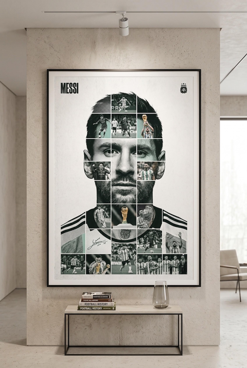 Lionel Messi VM-mästare collageposter, Argentina fotboll mosaiktryck (digital nedladdning) bild 1