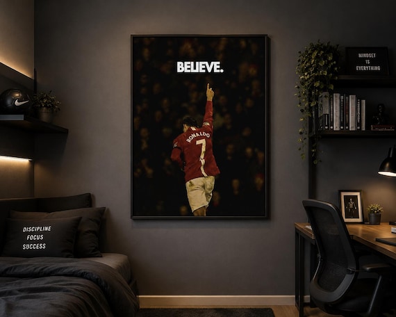 Cristiano Ronaldo Believe Poster, United CR7 Wall Art, Motivational Football Typography Print, Soccer Decor, High Quality Printable PDF