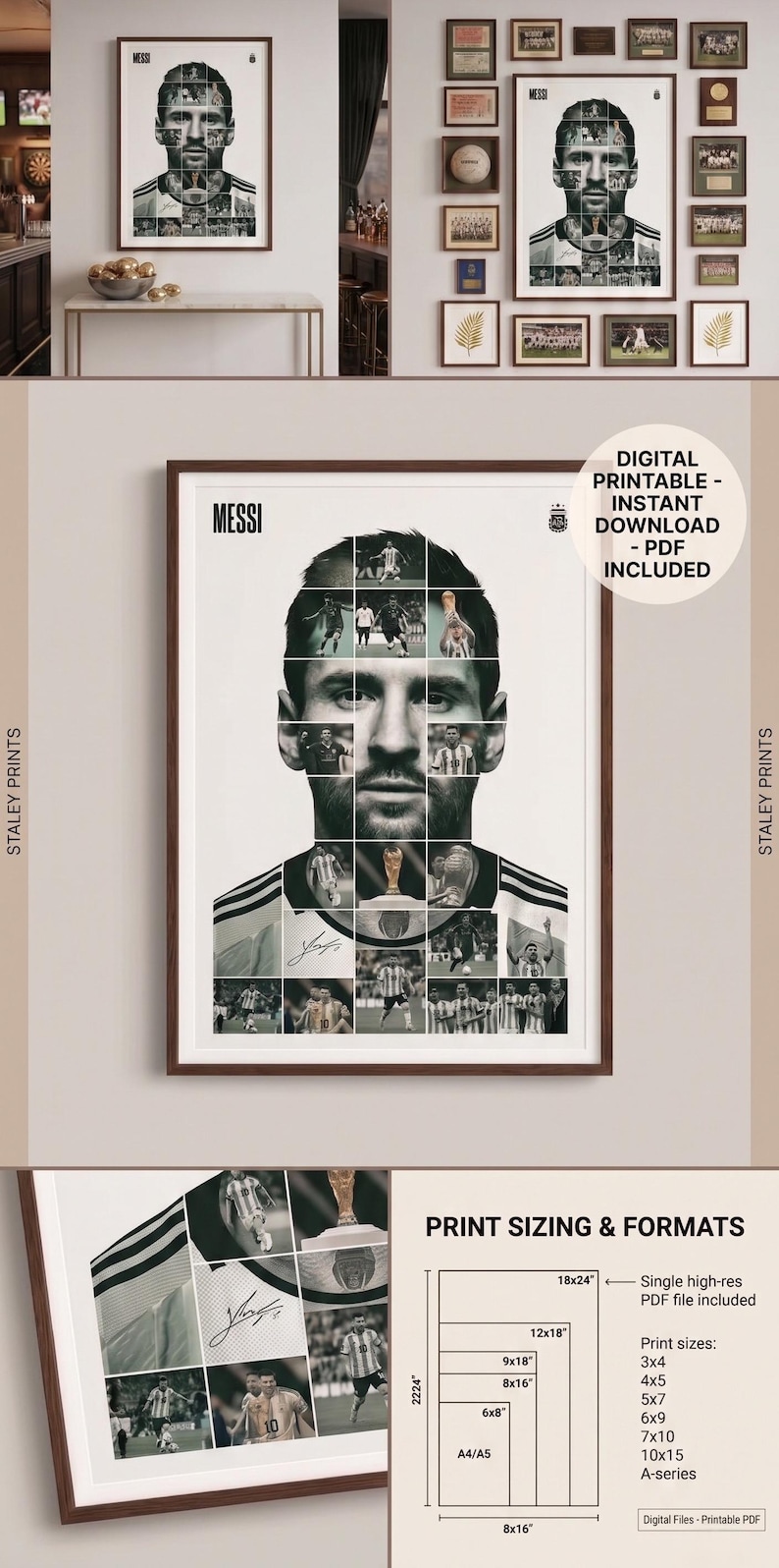Lionel Messi VM-mästare collageposter, Argentina fotboll mosaiktryck (digital nedladdning) bild 3