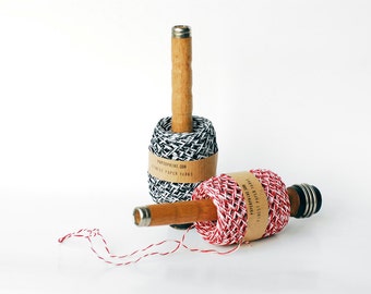 Twisted BLACK-WHITE Paper Twine on an Old Wooden Spindle - DIY, Craft, Giftwrap
