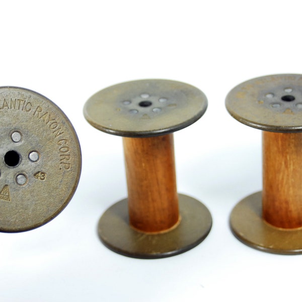 3 Vintage Bobbins - Spools -  Beige-green disks -  use for photoshoots and store your yarns with style - OOAK