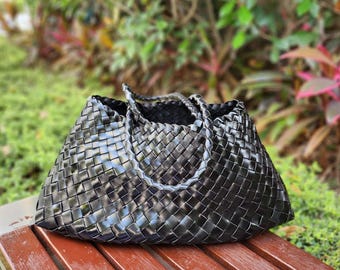 French style handmade TOP LAYER cowhide leather woven shoulder tote bag, Gifts for Mom, Gifts for Wife, soft leather bag