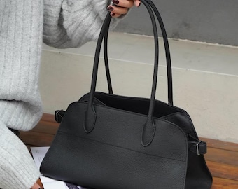 Bolso tote de piel de vacuno de grano superior, textura granulada, bolso de trabajo para uso diario.