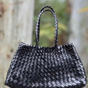 Handwoven Cowhide Leather Tote Bag:  Woven Leather Handbag