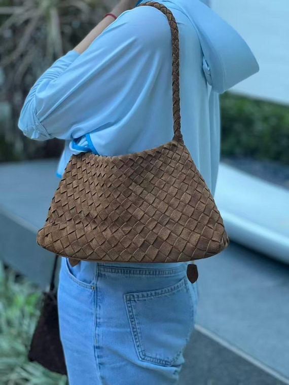 Sac hobo en cuir et daim tissé à la main : sac à bandoulière bohème