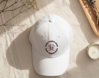 White Classic Dad Cap Yupoong 6245CM Mockup (Digital Download, PSD and PNG File)
