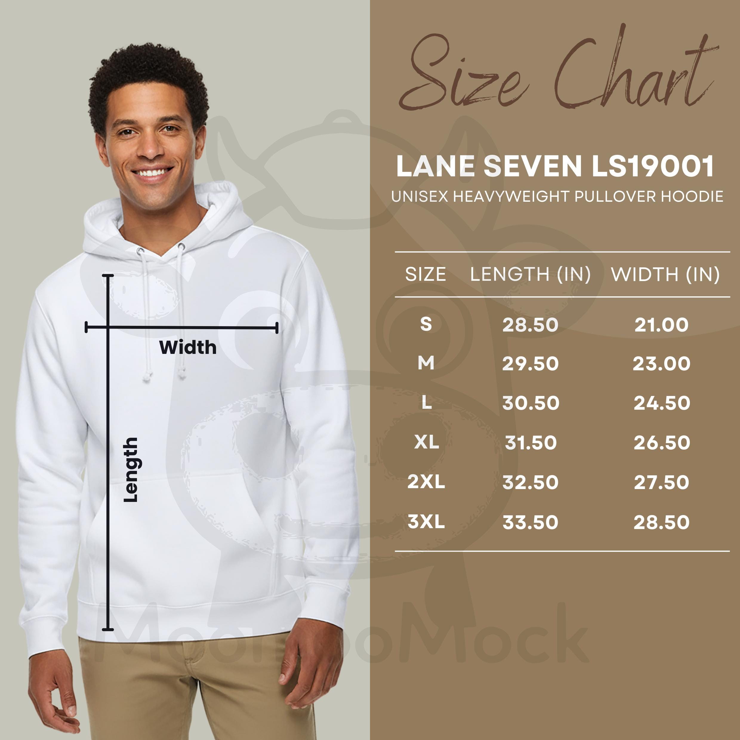 Lane Seven LS19001 Size Chart PNG — Unisex Heavyweight Pullover