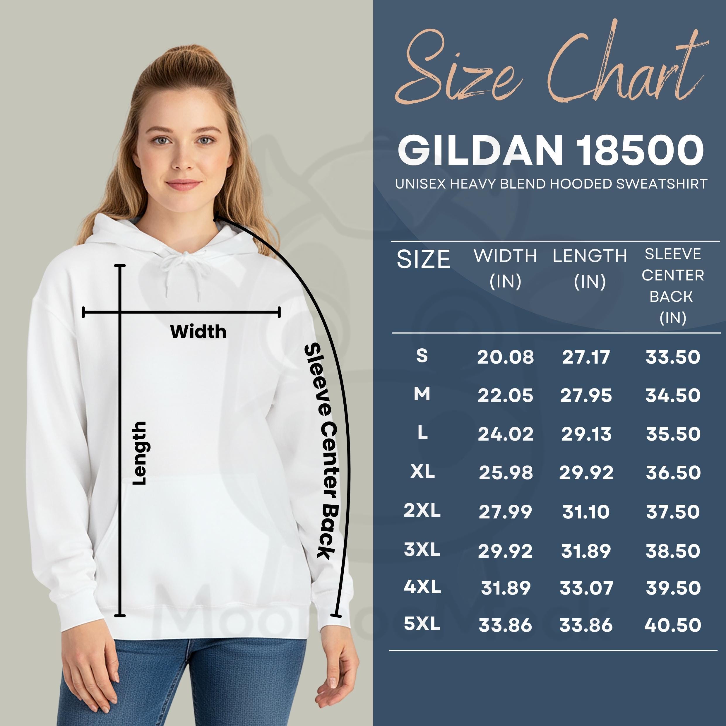 Gildan 18500 Size Chart - Unisex Heavy Blend Hooded Sweatshirt