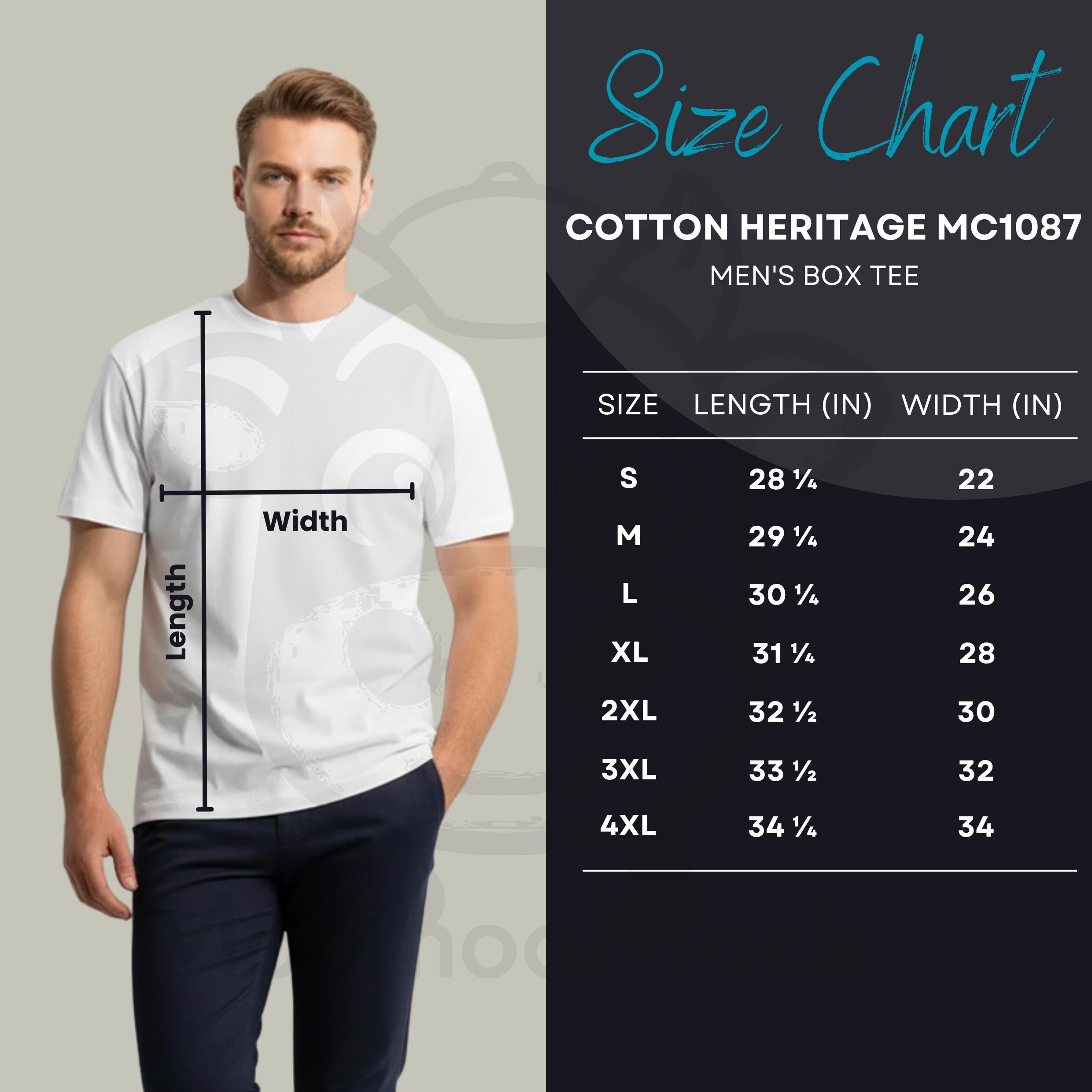 Cotton Heritage MC1087 Size Chart PNG — Men's Box Tee Measurements
