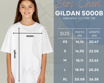 Gildan 5000B Size Chart - Kids Heavy Cotton Tee (Digital Download, PNG File)
