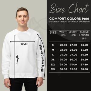 Comfort Colors 1466 Size Chart - Unisex Lightweight Crewneck Sweatshirt (Digital Download, PNG File)