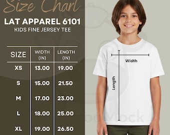 LAT Apparel 6101 Youth Fine Jersey Tee Size Chart • LAT 6101 Size
