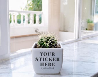 Plant Pot Sticker Mockup - Canva Drag and Drop (Digital Download, PNG File)