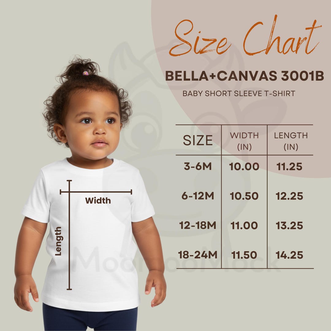 Infant T-shirt Size Chart for Bella+canvas 3001B, Baby Clothes