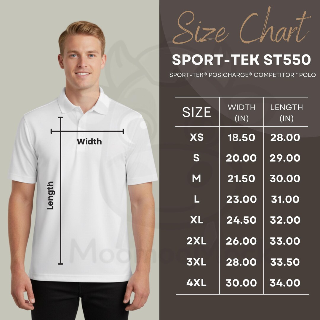 Sport-tek ST550 Size Chart | Sport-wick Polo Measurement Guide