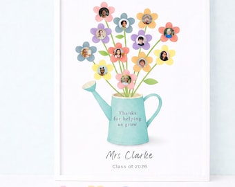 Editable Teacher Photo Gift for upto 12 Photos – Thank You for Helping Us Grow – Class Picture Card Printable – End of Year Canva Template