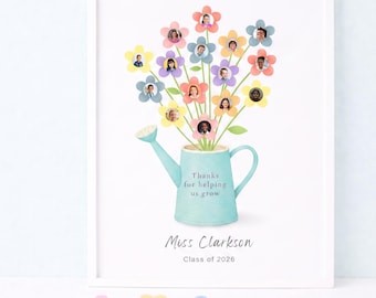 Editable Teacher Photo Gift for upto 15 Photos – Thank You for Helping Us Grow – Class Picture Card Printable – End of Year Canva Template