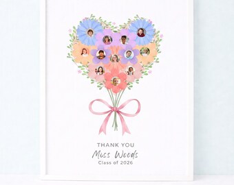 Personalized Teacher Photo Gift For Small Class - upto 12 faces: Watercolor Bouquet, Class Appreciation (Digital Download, Canva Template)