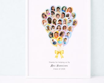 Editable Teacher Photo Gift from Whole Class, A4 or A5 End of Year Appreciation Print or Card with Student Pictures – Canva Balloon Template