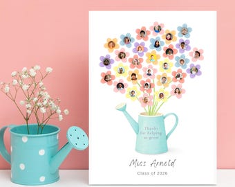 Regalo fotográfico editable para el profesor: Gracias por ayudarnos a crecer. Tarjeta con foto imprimible para la clase. Plantilla Canva de fin de curso.