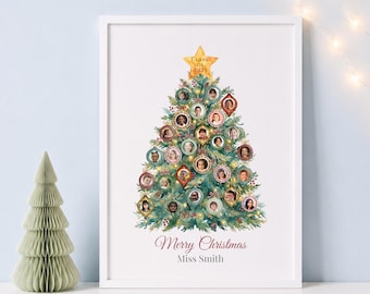 Editable Christmas Tree Photo Gift for Teacher, Personalized Holiday Appreciation Print from Whole Class (Canva template)