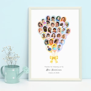 Regalo fotográfico editable para el profesor de toda la clase, impresión o tarjeta de agradecimiento de fin de curso (tamaño A4 o A5) con fotos de los alumnos (plantilla de globo de Canva)