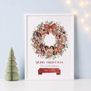 Editable Christmas Photo Gift for Teacher, Personalized Collage Print from Whole Class (Canva template)