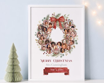 Editable Christmas Photo Gift for Teacher, Personalized Collage Print from Whole Class (Canva template)