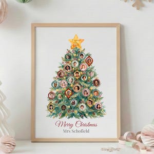 Bearbeitbares Weihnachtsbaum-Fotogeschenk für Lehrer, personalisierter Feiertagsdruck der gesamten Klasse (Canva-Vorlage)