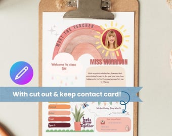 Plantilla Boho "Conoce al Profesor": Diseño editable en Canva (Descarga digital)