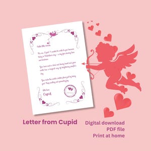 Carta de Cupido, carta de San Valentín para niño, lista para imprimir descarga instantánea