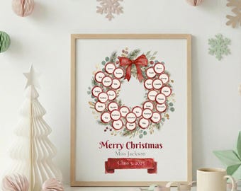 Corona navideña personalizada para maestros con nombres de estudiantes, impresión de agradecimiento de fin de año (plantilla de Canva)